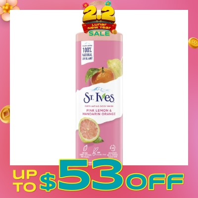 ST IVES Exfoliating Body Wash Pink Lemon And Mandarin Orange (100% Natural Exfoliating Walnut Shell, Lemon Peel And Citrus Extracts) 650ml