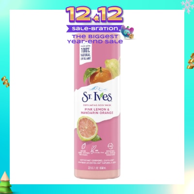 ST IVES Exfoliating Body Wash Pink Lemon And Mandarin Orange (100% Natural Exfoliating Walnut Shell, Lemon Peel And Citrus Extracts) 650ml