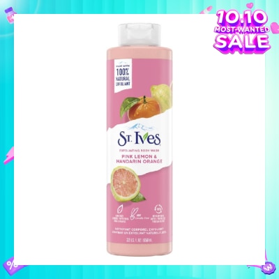 ST IVES Exfoliating Body Wash Pink Lemon And Mandarin Orange (100% Natural Exfoliating Walnut Shell, Lemon Peel And Citrus Extracts) 650ml