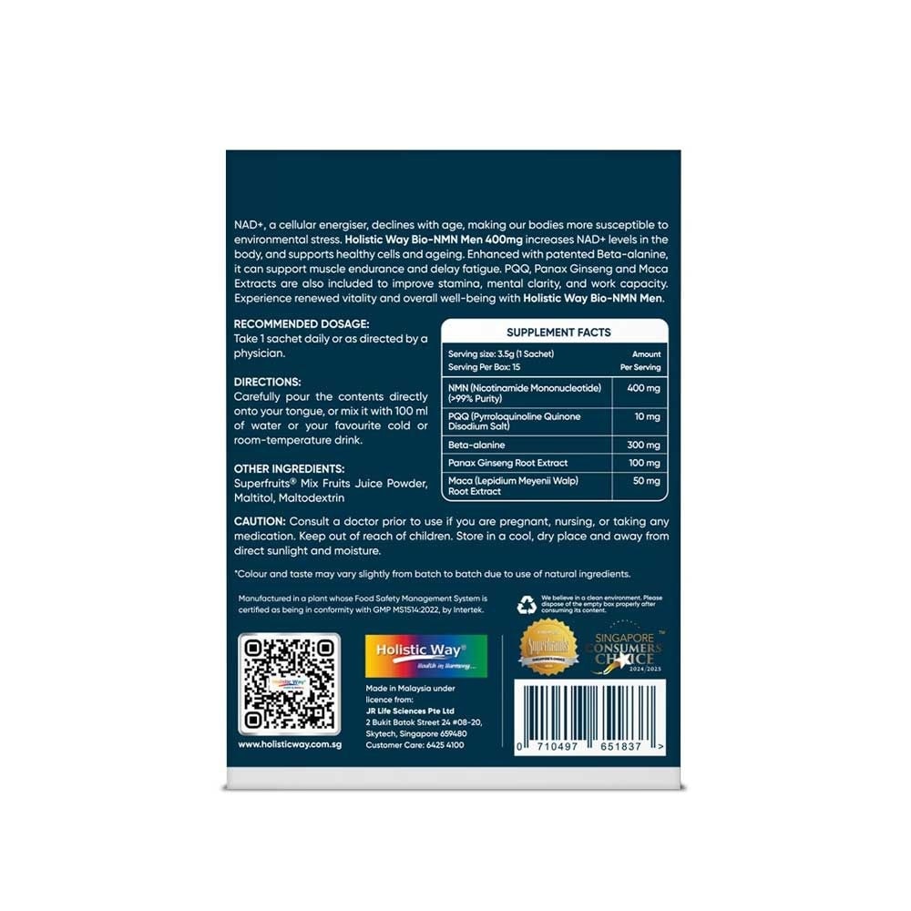 Bio-NMN Men 400mg For Healthy Ageing, Muscle Endurance, Energy, and Vitality 3.5g x 15s