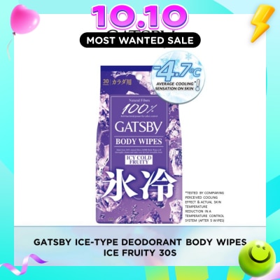 GATSBY Ice Type Deodorant Body Wipes (Ice Fruity), Remove Sweat, Stickiness And Dirt Effectively 30s image