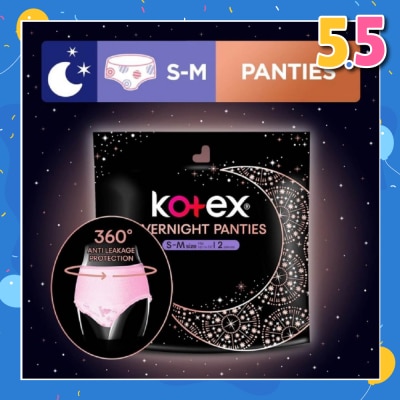 KOTEX Overnight Panties Sleepwell 360° Anti Leakage Protection Size S-M 2s