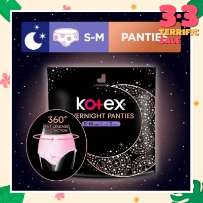 KOTEX Overnight Panties Sleepwell 360° Anti Leakage Protection Size S-M 2s