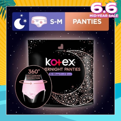 KOTEX Overnight Panties Sleepwell 360° Anti Leakage Protection Size S-M 2s
