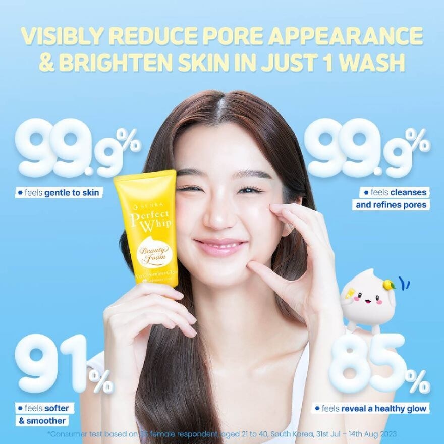 Perfect Whip Vitc Poreless Glow Beauty Foam Facial Cleanser (Reduce Pore Appearance And Brightens Skin, For Dull And Dehydrated Skin) 50g