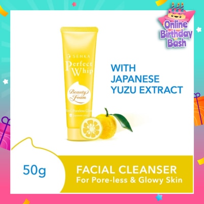 SENKA Perfect Whip Vitc Poreless Glow Beauty Foam Facial Cleanser (Reduce Pore Appearance And Brightens Skin, For Dull And Dehydrated Skin) 50g