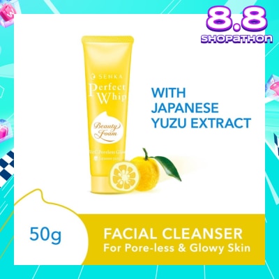 SENKA Perfect Whip Vitc Poreless Glow Beauty Foam Facial Cleanser (Reduce Pore Appearance And Brightens Skin, For Dull And Dehydrated Skin) 50g