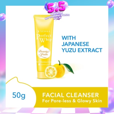 SENKA - Perfect Whip Vitc Poreless Glow Beauty Foam Facial Cleanser (Reduce Pore Appearance And Brightens Skin, For Dull And Dehydrated Skin) 50g