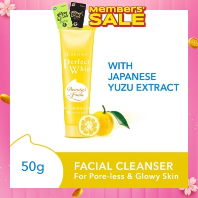 SENKA Perfect Whip Vitc Poreless Glow Beauty Foam Facial Cleanser (Reduce Pore Appearance And Brightens Skin, For Dull And Dehydrated Skin) 50g