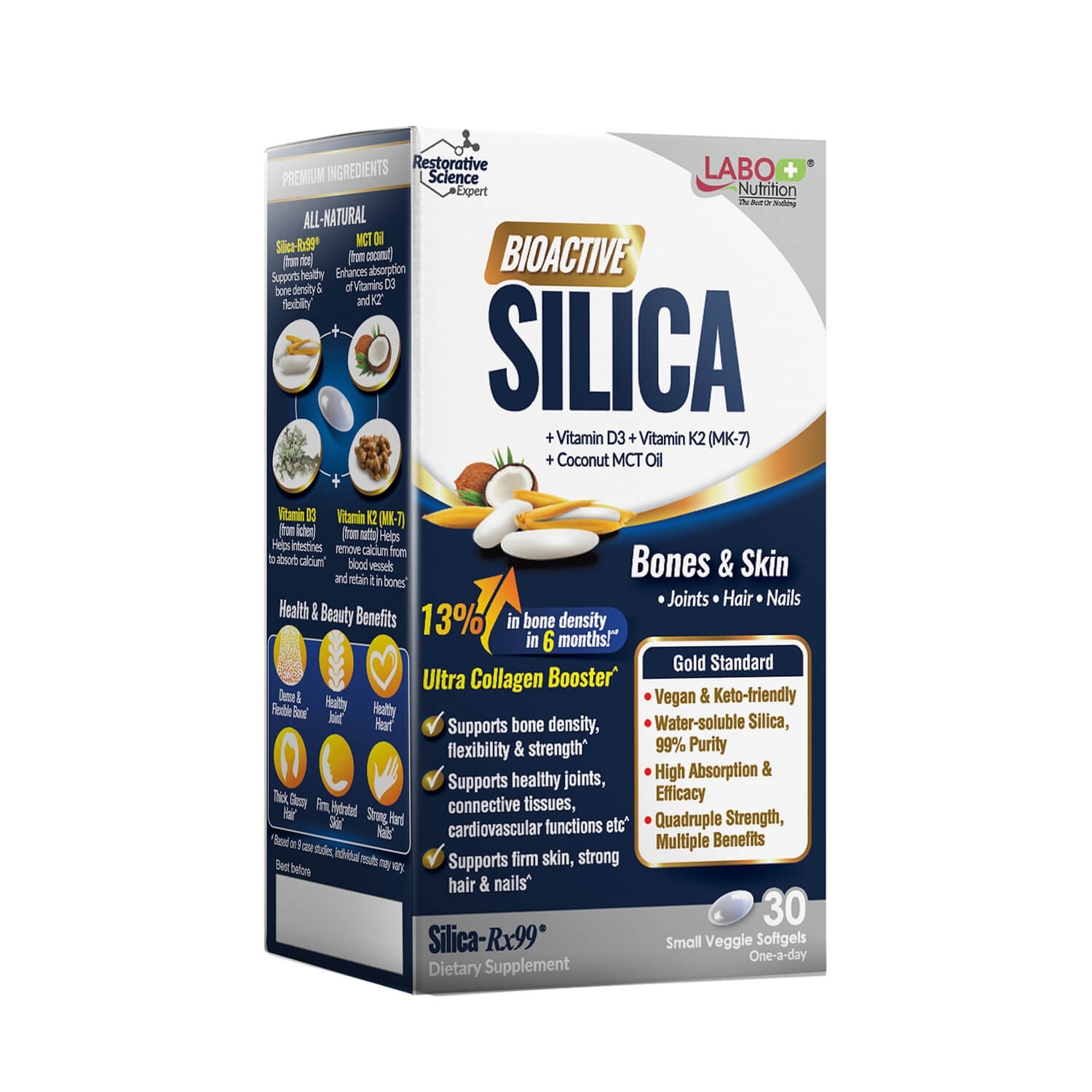 Bioactive Silica Dietary Supplement (Increase Bone Density For Stronger Bones, Intensive Collagen Generator For Skin, Hair Nails) 30s