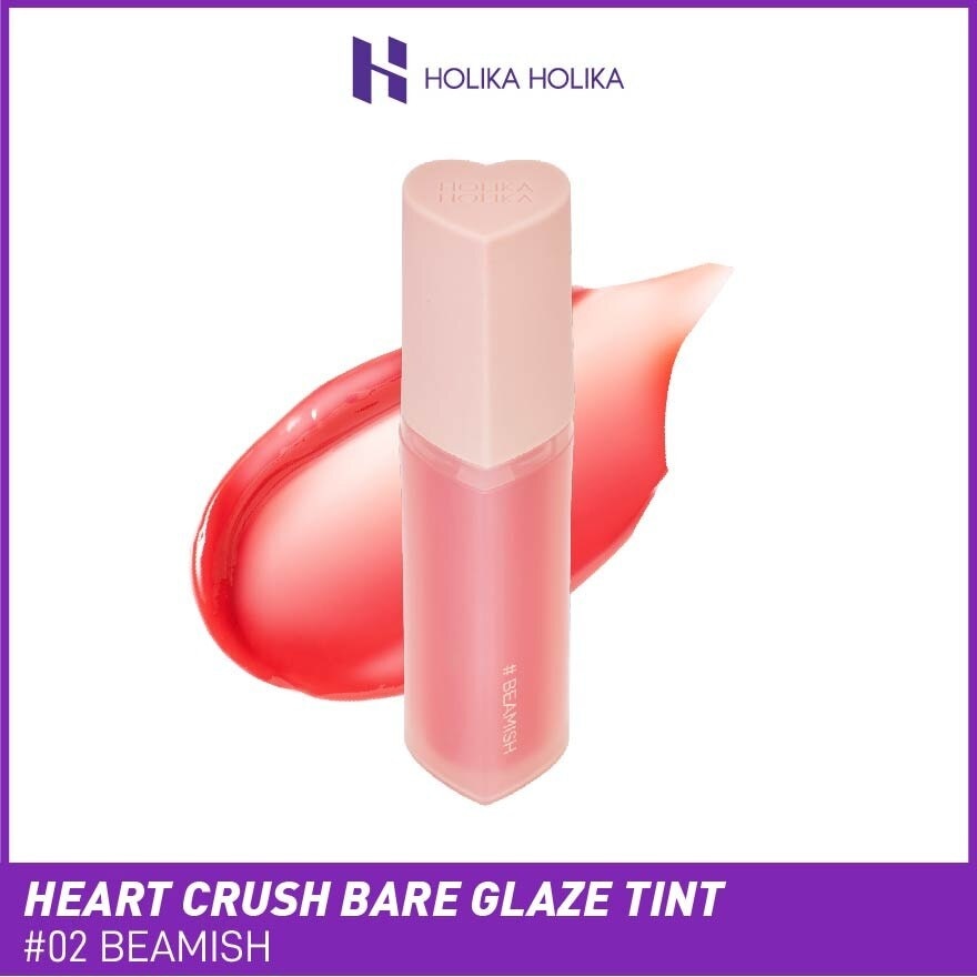 Heart Crush Bare Glaze Tint (02 Beamish), Lightweight Lip Tint Delivering Vivid Color And A Highshine Finish 1s