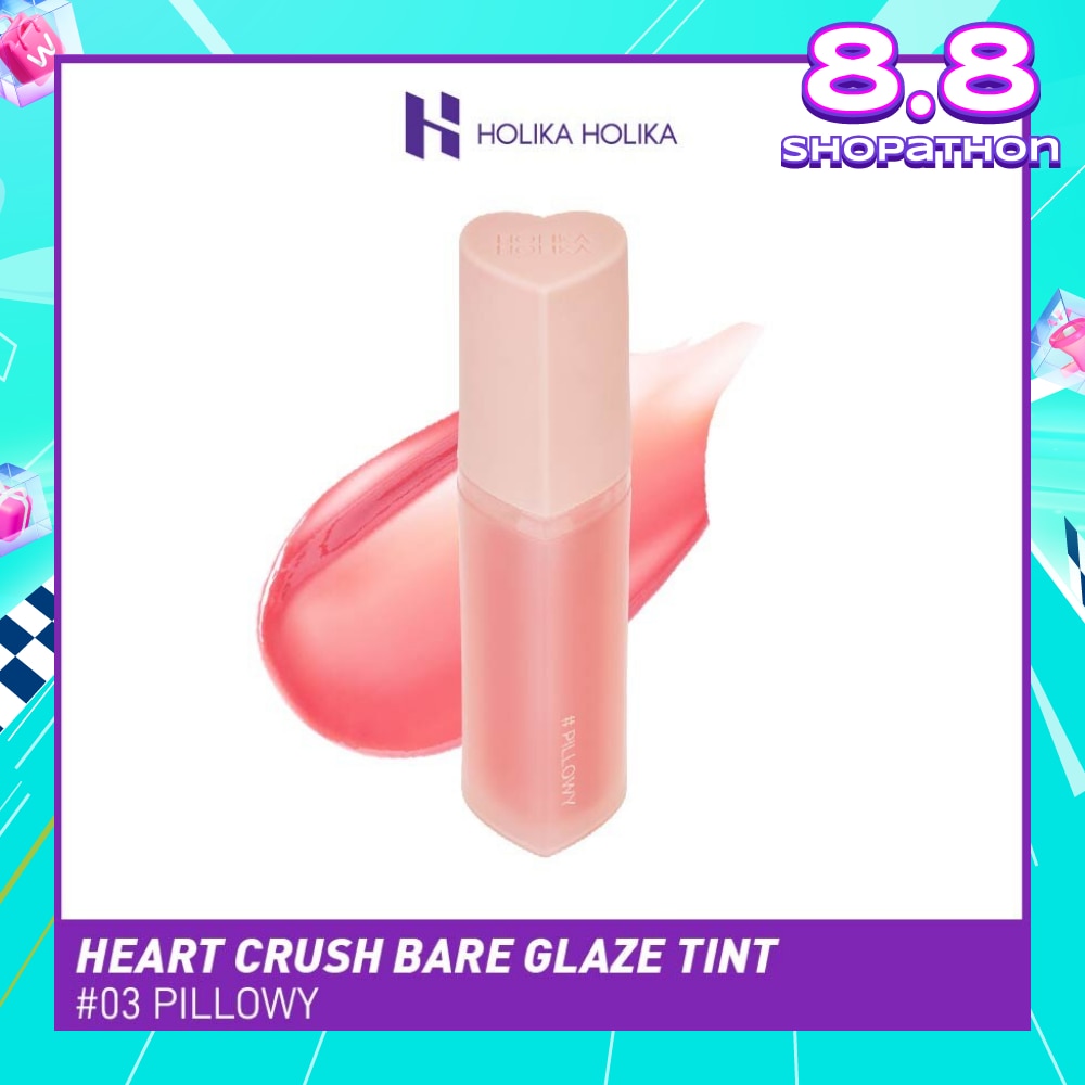 Heart Crush Bare Glaze Tint (03 Pillowy), Lightweight Lip Tint Delivering Vivid Color And A Highshine Finish 1s