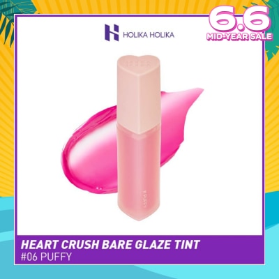 HOLIKA HOLIKA Heart Crush Bare Glaze Tint (06 Puffy), Lightweight Lip Tint Delivering Vivid Color And A Highshine Finish 1s