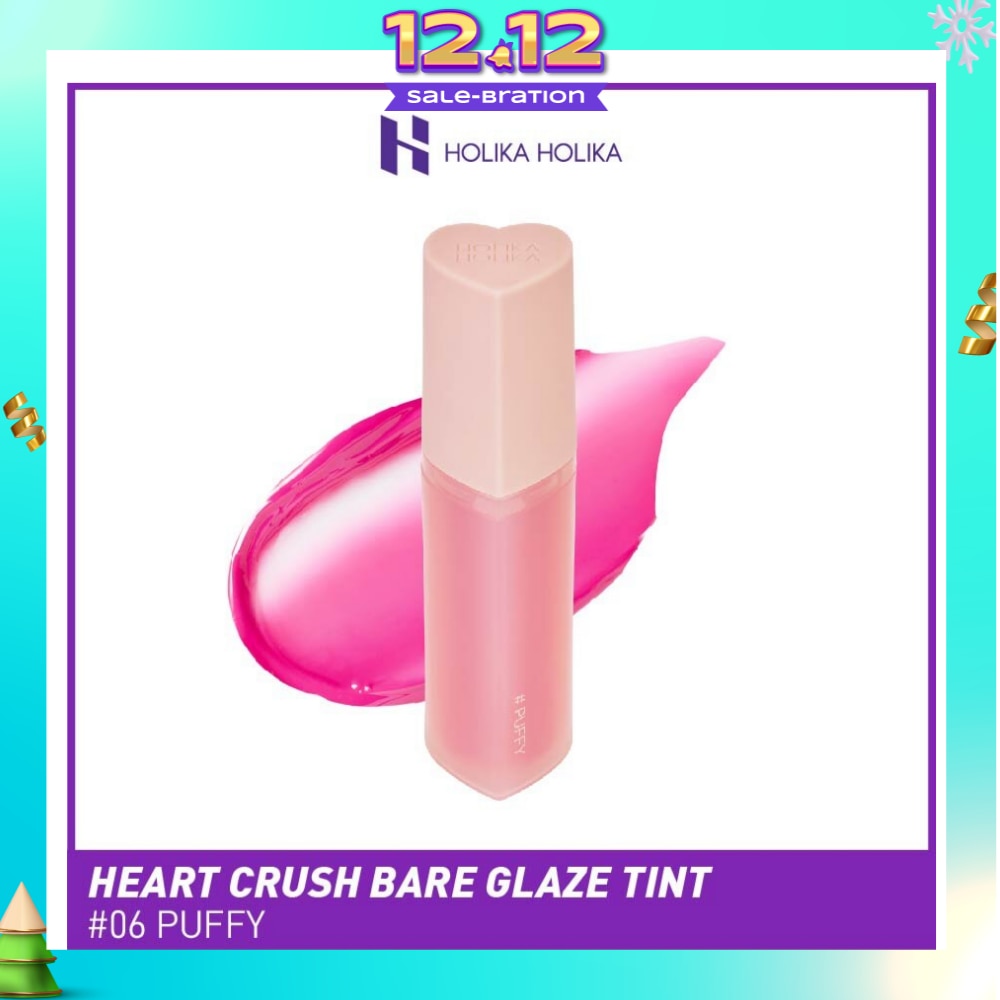 Heart Crush Bare Glaze Tint (06 Puffy), Lightweight Lip Tint Delivering Vivid Color And A Highshine Finish 1s (Expiry: Sep`2026)