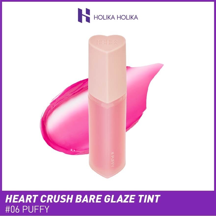 Heart Crush Bare Glaze Tint (06 Puffy), Lightweight Lip Tint Delivering Vivid Color And A Highshine Finish 1s