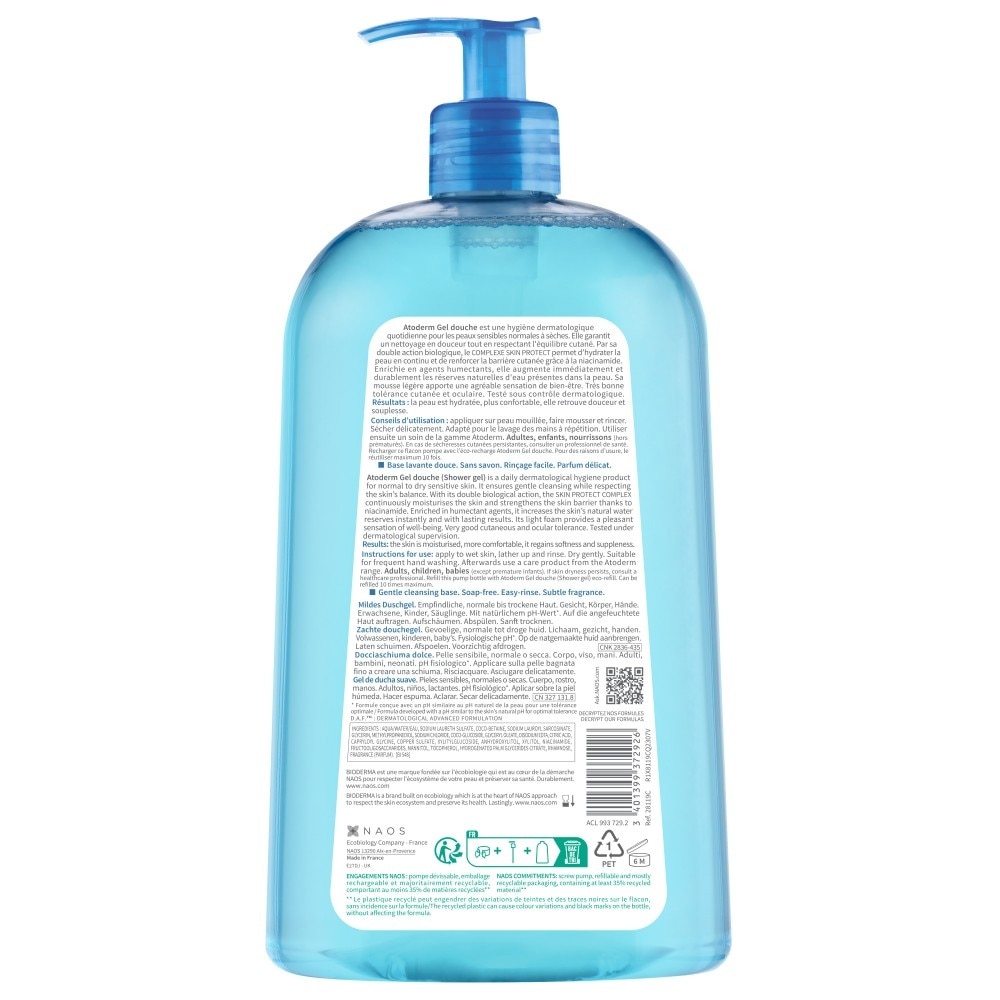 Atoderm Gel douche Ultra-Gentle Soap-Free Face & Body Cleansing Shower Gel (Dry Sensitive Skin) 1L