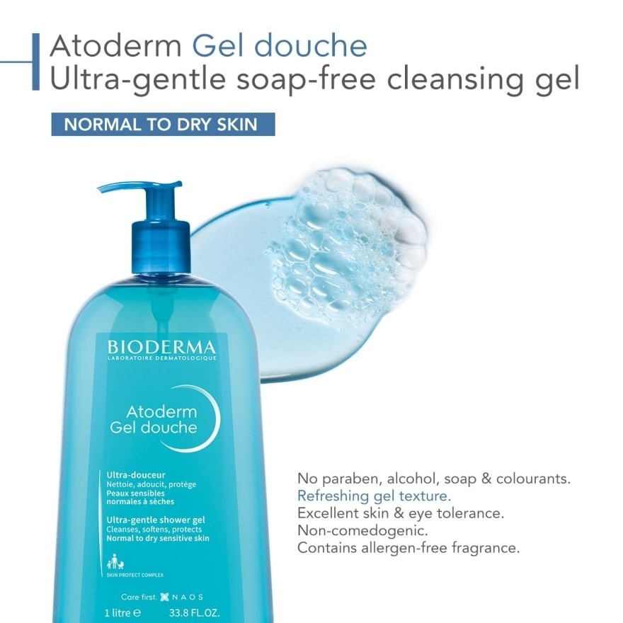 Atoderm Gel douche Ultra-Gentle Soap-Free Face & Body Cleansing Shower Gel (Dry Sensitive Skin) 1L