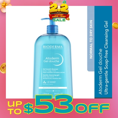BIODERMA Atoderm Gel douche Ultra-Gentle Soap-Free Face & Body Cleansing Shower Gel (Dry Sensitive Skin) 1L