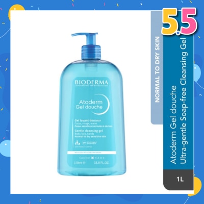 BIODERMA Atoderm Gel douche Ultra-Gentle Soap-Free Face & Body Cleansing Shower Gel (Dry Sensitive Skin) 1L
