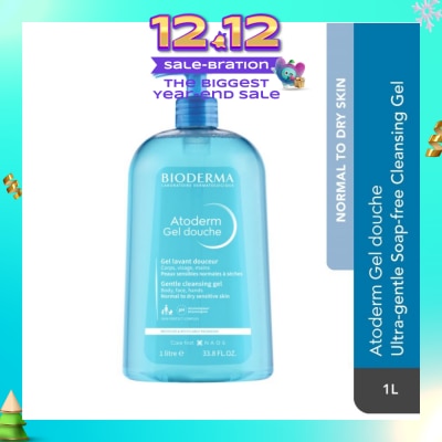 BIODERMA Atoderm Gel douche Ultra-Gentle Soap-Free Face & Body Cleansing Shower Gel (Dry Sensitive Skin) 1L