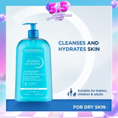 BIODERMA - Atoderm Gel douche Ultra-Gentle Soap-Free Face & Body Cleansing Shower Gel (Dry Sensitive Skin) 1L