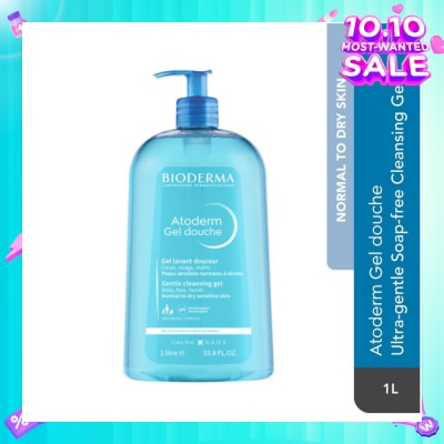 BIODERMA Atoderm Gel douche Ultra-Gentle Soap-Free Face & Body Cleansing Shower Gel (Dry Sensitive Skin) 1L