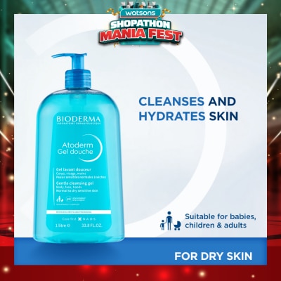BIODERMA - Atoderm Gel douche Ultra-Gentle Soap-Free Face & Body Cleansing Shower Gel (Dry Sensitive Skin) 1L