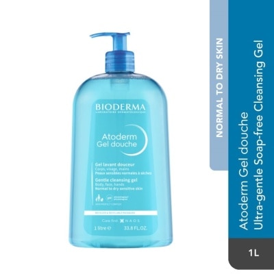 BIODERMA Atoderm Gel douche Ultra-Gentle Soap-Free Face & Body Cleansing Shower Gel (Dry Sensitive Skin) 1L