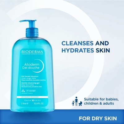 BIODERMA Atoderm Gel douche Ultra-Gentle Soap-Free Face & Body Cleansing Shower Gel (Dry Sensitive Skin) 1L