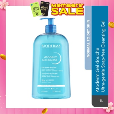 BIODERMA Atoderm Gel douche Ultra-Gentle Soap-Free Face & Body Cleansing Shower Gel (Dry Sensitive Skin) 1L