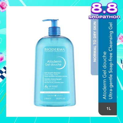 BIODERMA Atoderm Gel douche Ultra-Gentle Soap-Free Face & Body Cleansing Shower Gel (Dry Sensitive Skin) 1L