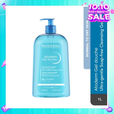 BIODERMA Atoderm Gel douche Ultra-Gentle Soap-Free Face & Body Cleansing Shower Gel (Dry Sensitive Skin) 1L