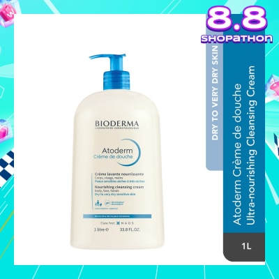 BIODERMA Atoderm Crème de douche Ultra-Nourishing Face & Body Cleansing Shower Cream (Very Dry, Sensitive Skin) 1L