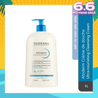 BIODERMA Atoderm Crème de douche Ultra-Nourishing Face & Body Cleansing Shower Cream (Very Dry, Sensitive Skin) 1L