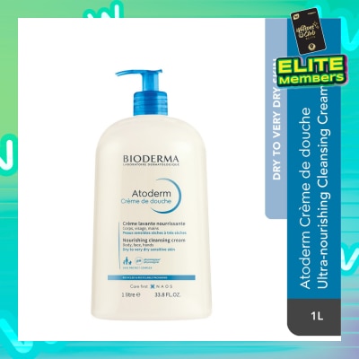 BIODERMA Atoderm Crème de douche Ultra-Nourishing Face & Body Cleansing Shower Cream 1L (Expiry: Mar`2026)
