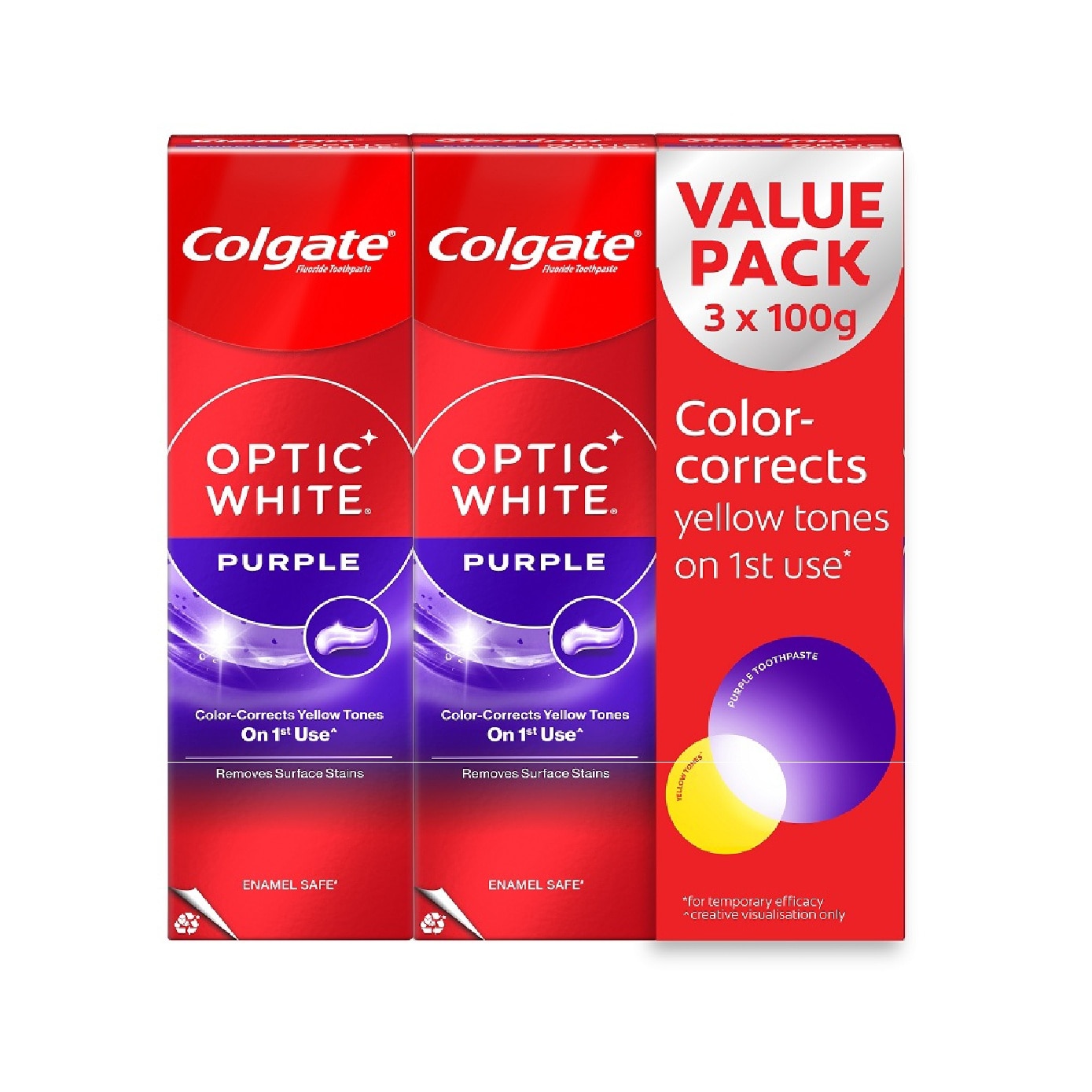 Optic White Purple Whitening Toothpaste 100g x 3s
