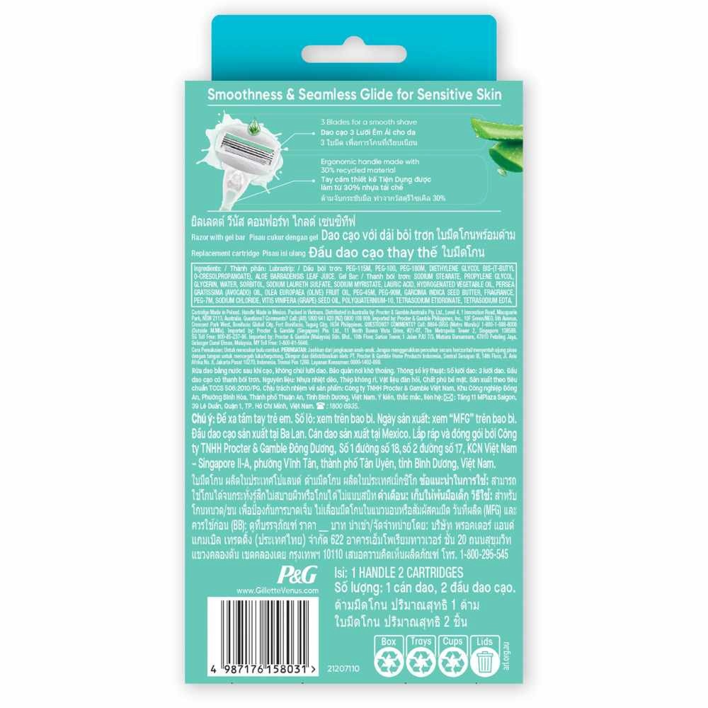 Comfortglide Sensitive Women's Razor Handle + 2 Blade Refills (For Sensitive Skin)