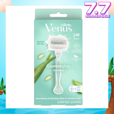 GILLETTE VENUS Comfortglide Sensitive Women's Razor Handle + 2 Blade Refills (For Sensitive Skin)