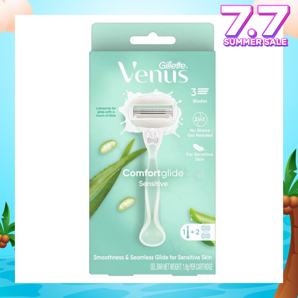 Comfortglide Sensitive Women's Razor Handle + 2 Blade Refills (For Sensitive Skin)