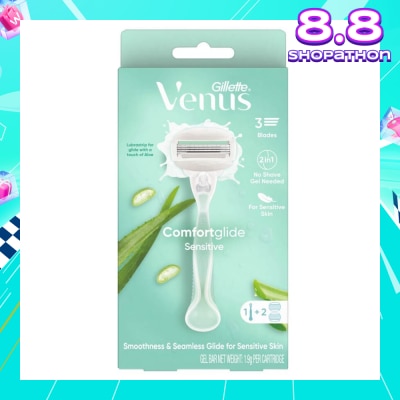 GILLETTE VENUS Comfortglide Sensitive Women's Razor Handle + 2 Blade Refills (For Sensitive Skin)