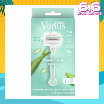GILLETTE VENUS Comfortglide Sensitive Women's Razor Handle + 2 Blade Refills (For Sensitive Skin)