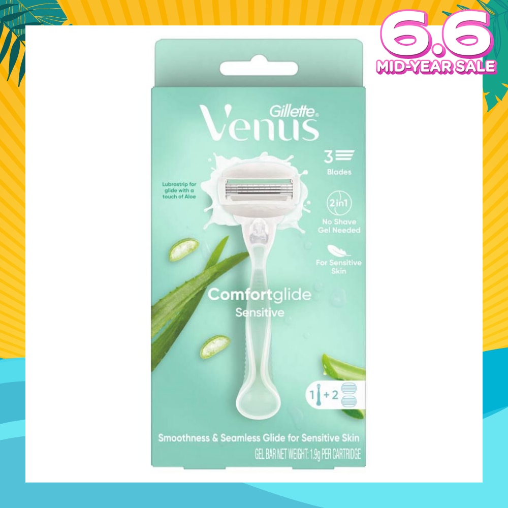 Comfortglide Sensitive Women's Razor Handle + 2 Blade Refills (For Sensitive Skin)