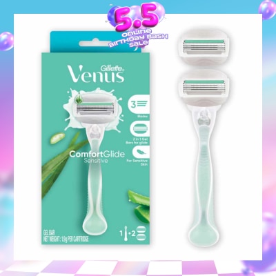 GILLETTE VENUS - Comfortglide Sensitive Women's Razor Handle + 2 Blade Refills (For Sensitive Skin)