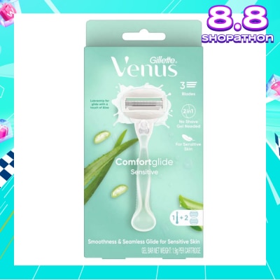 GILLETTE VENUS Comfortglide Sensitive Women's Razor Handle + 2 Blade Refills (For Sensitive Skin)