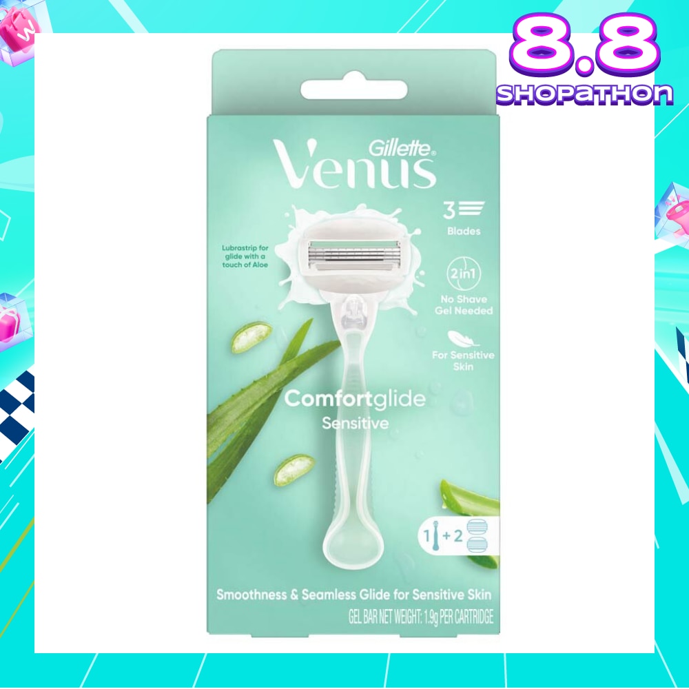 Comfortglide Sensitive Women's Razor Handle + 2 Blade Refills (For Sensitive Skin)