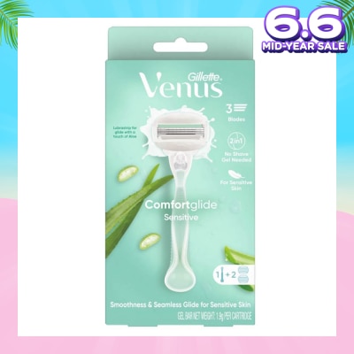 GILLETTE VENUS Comfortglide Sensitive Women's Razor Handle + 2 Blade Refills (For Sensitive Skin)
