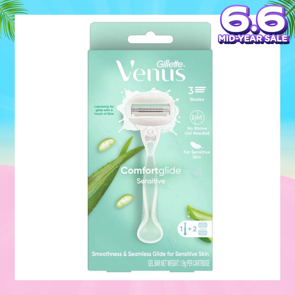 Comfortglide Sensitive Women's Razor Handle + 2 Blade Refills (For Sensitive Skin)