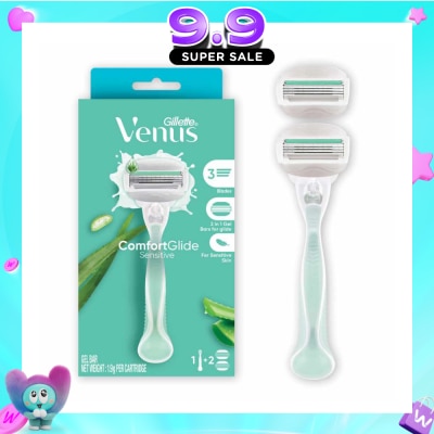 GILLETTE VENUS - Comfortglide Sensitive Women's Razor Handle + 2 Blade Refills (For Sensitive Skin) image