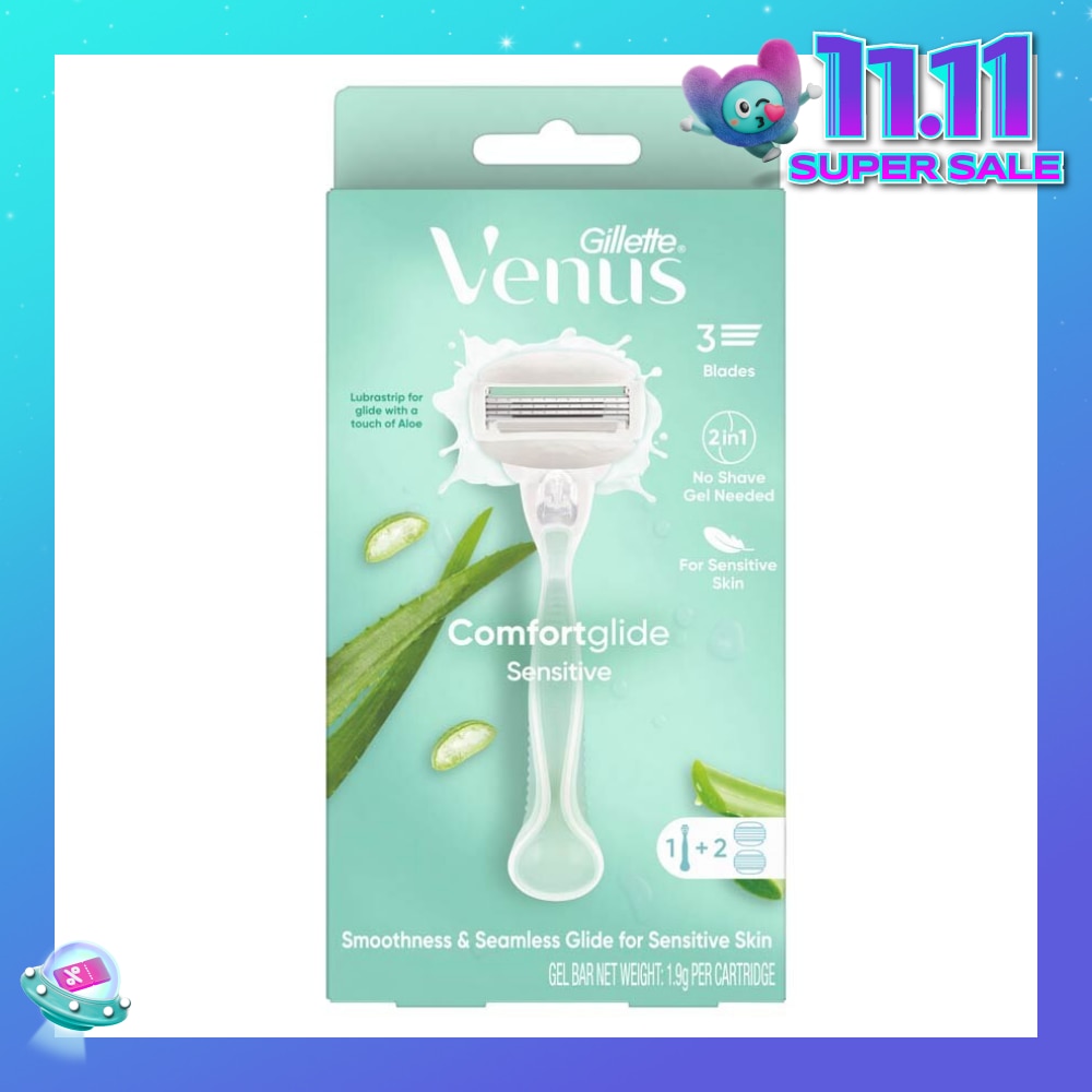 Comfortglide Sensitive Women's Razor Handle + 2 Blade Refills (For Sensitive Skin)