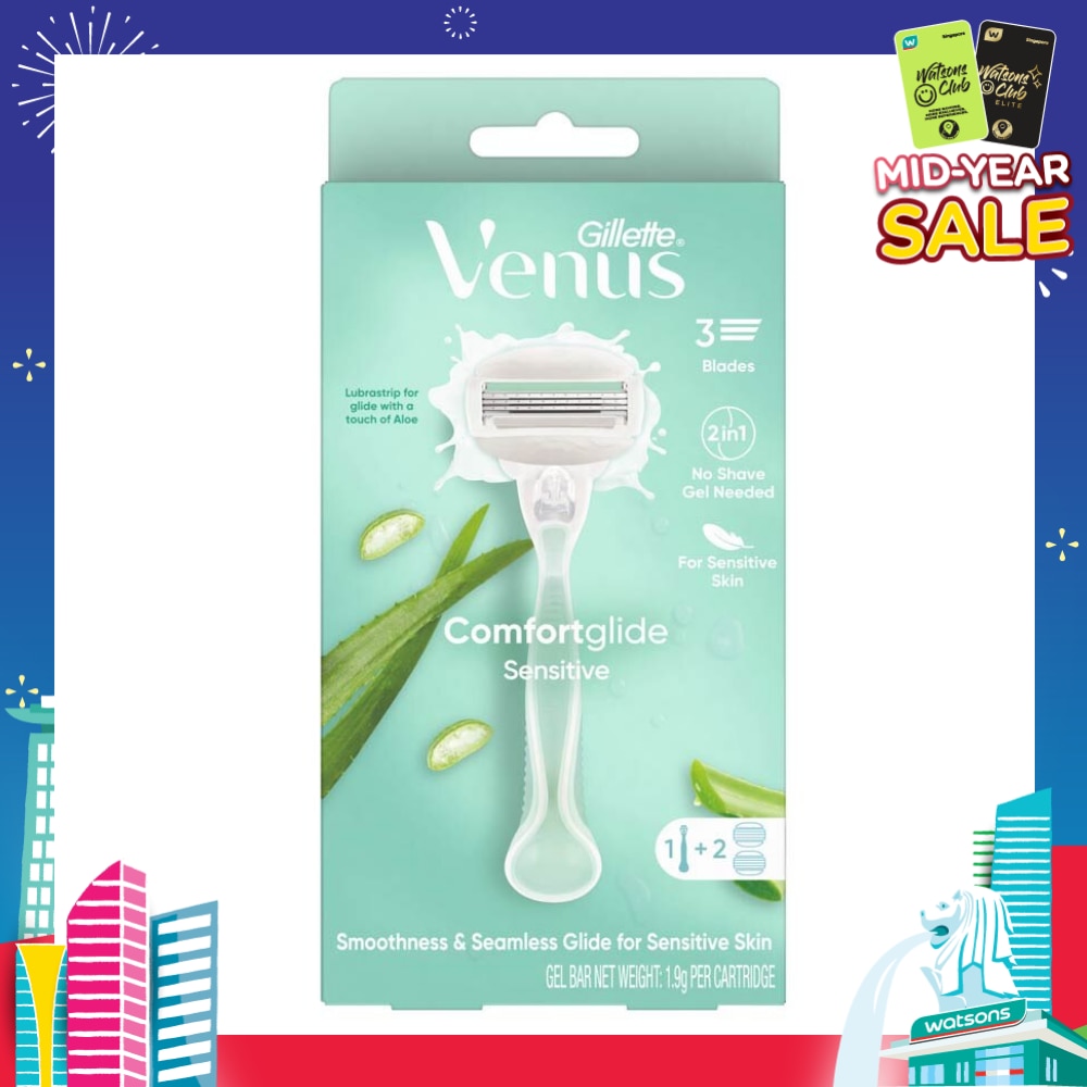 Comfortglide Sensitive Women's Razor Handle + 2 Blade Refills (For Sensitive Skin)